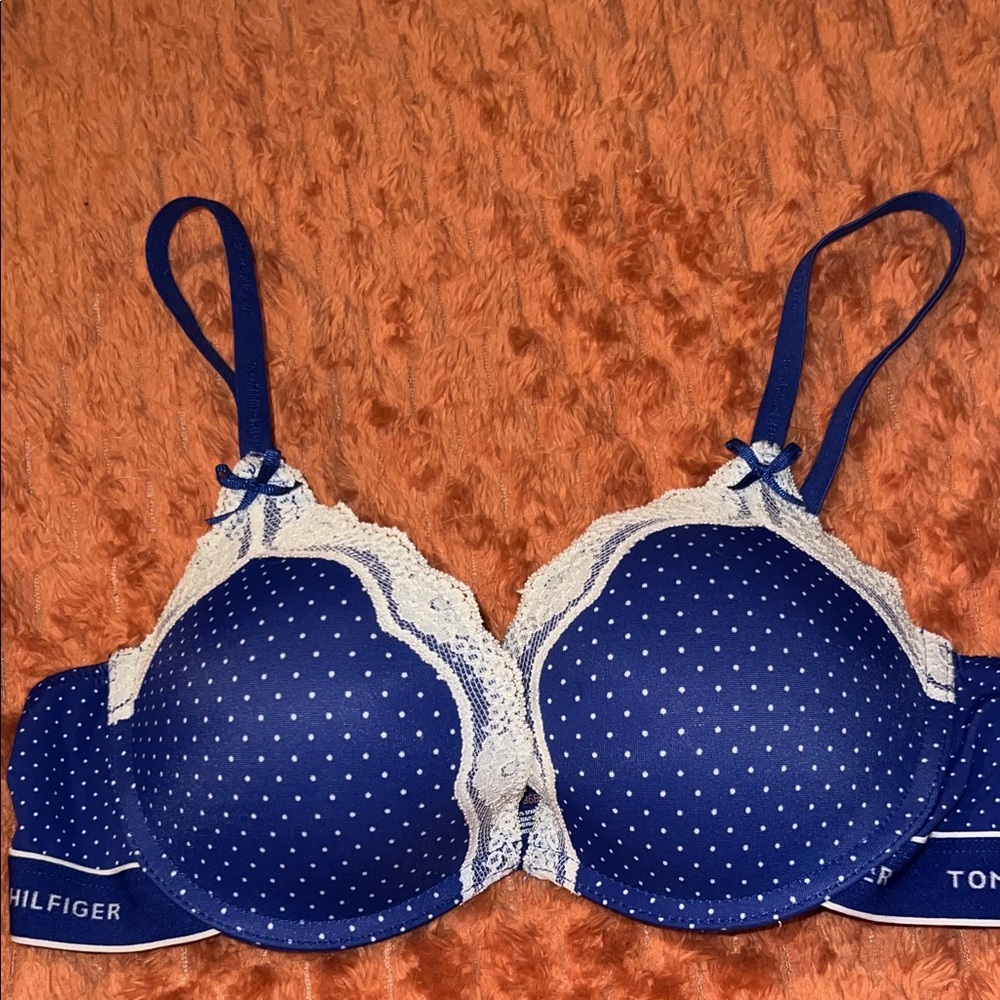 Tommy Hilfiger Navy Polka Dot Lace Bra